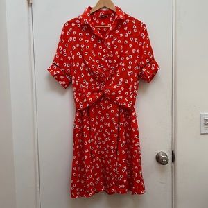 Ganni red crepe floral dress size 40, fits 8/10
